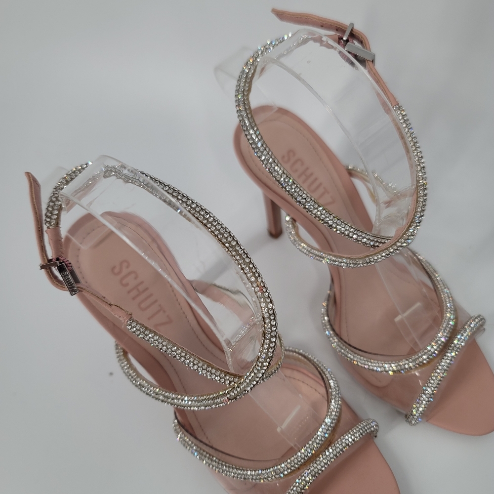 Schutz Louise Crystal PVC Strappy Sandals Size 7.5 Rose Pink - Picture 2 of 12